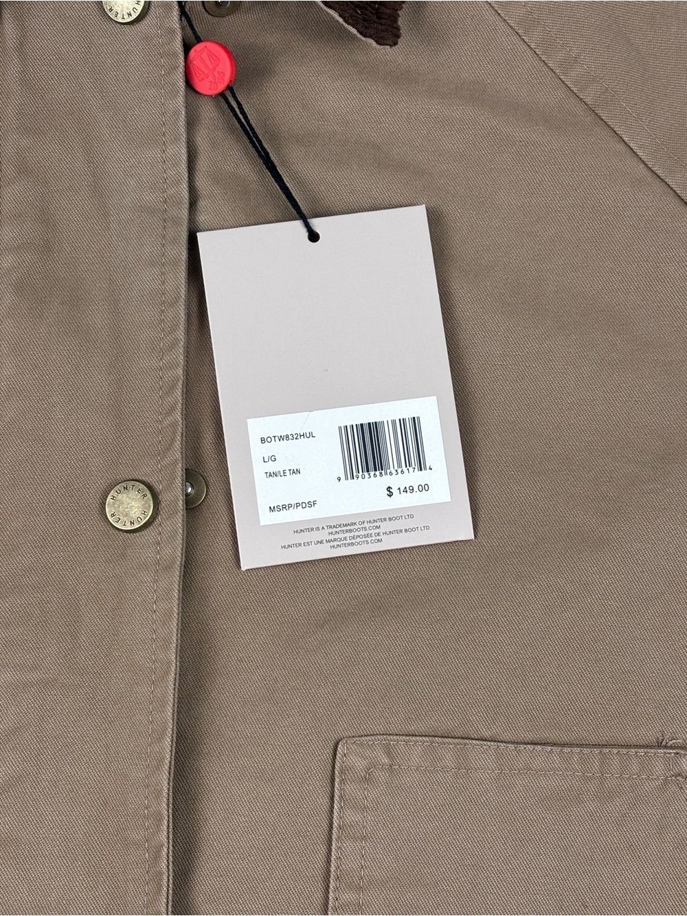 Hunter Women’s Tan Barn Jacket Corduroy Collar Quilted NWT Large - Picture 3 of 13